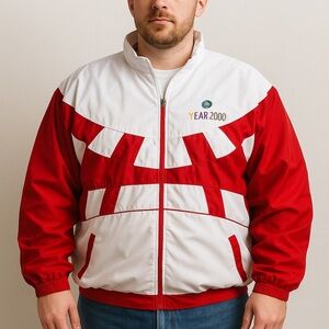 Vtg Y2K “YEAR 2000” Red & White Colorblock Windbreaker Jacket – Size 2X, Unisex